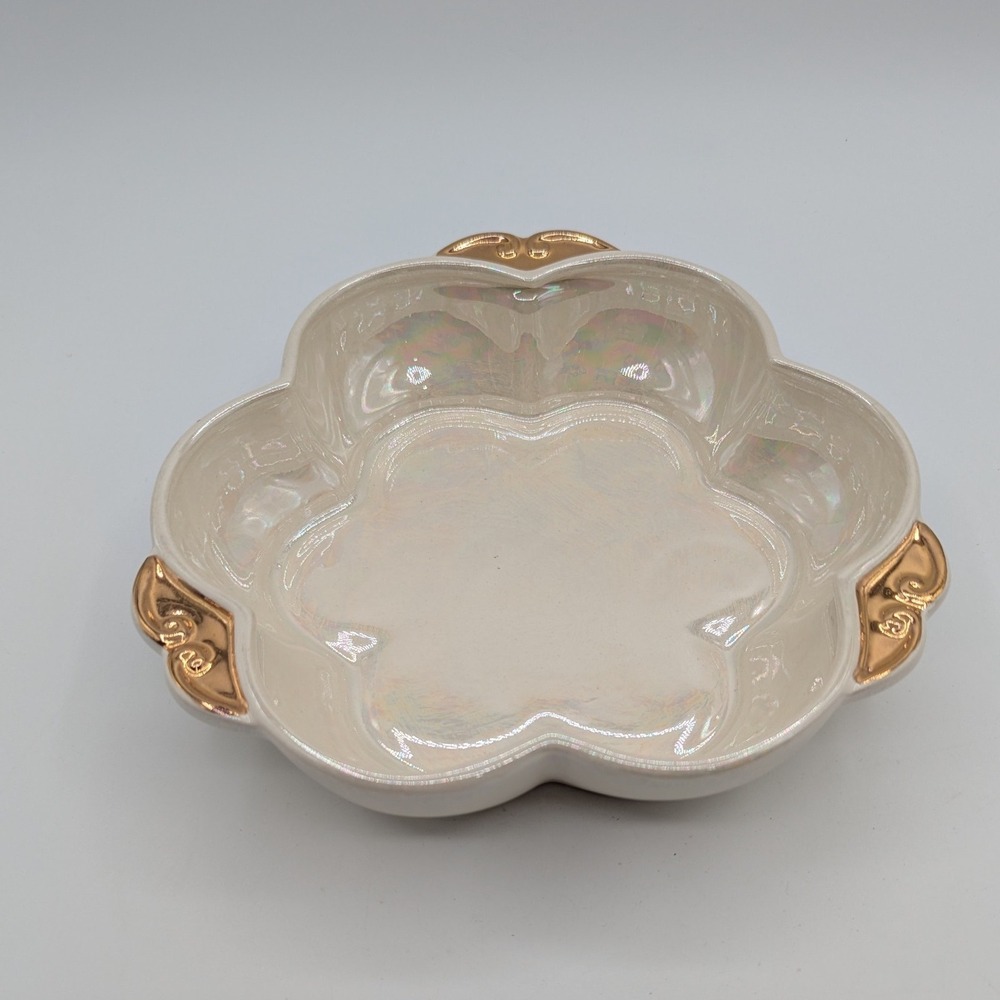Pioneer Pottery Co USA Iridescent Lusterware Flower Bowl 22K Gold Trim Vintage